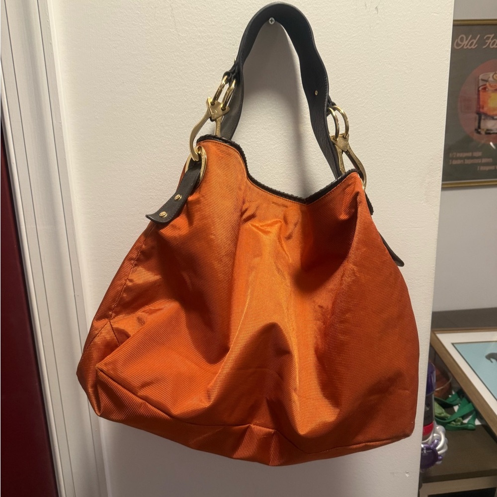 Jean Pierre Klifa (JPK) Paris 75 orange nylon hobo bucket bag with gold hardware - Picture 2 of 7
